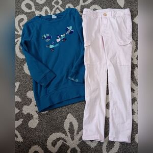 Blue Bird Embellished Top and Pink Cargo Pants Set